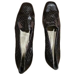 Magdesians Brown Croc Embossed Leather Loafer Women 8.5 M Vintage Block Heel